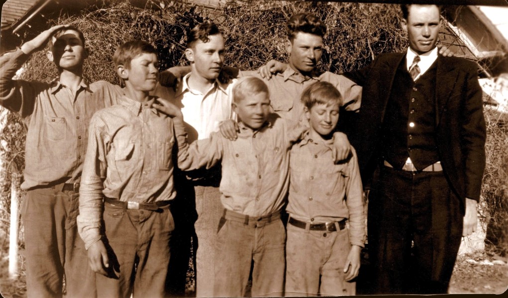 The Fuchs brothers, 1930: Vernon, Roland, Rudolph, Marco and Marion, George, Herman. Older brother Ewald was living at Ingleside, TX, at that time.